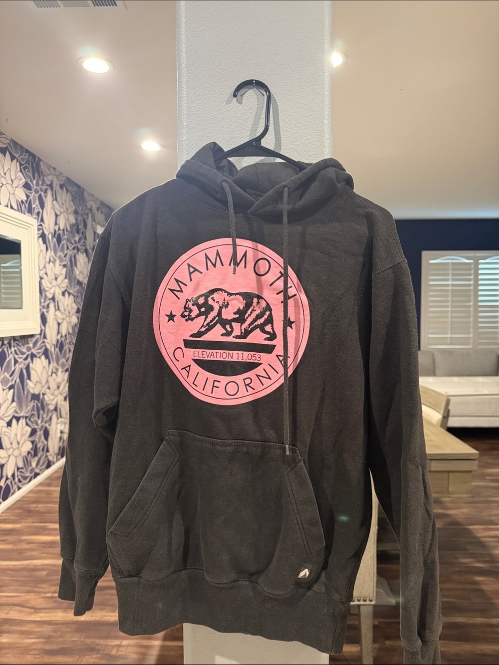 Black Pullover Hoodie with Pink Logo Mammoth California